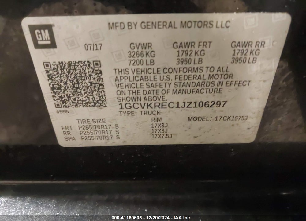 2018 CHEVROLET SILVERADO 1500 1LT VIN: 1GCVKREC1JZ106297
