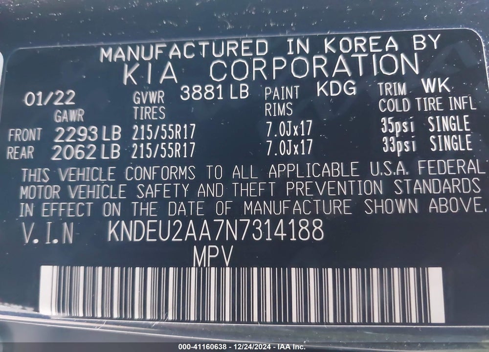 2022 KIA SELTOS VIN: KNDEU2AA7N7314188