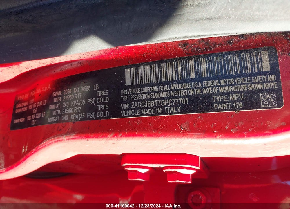 2016 JEEP RENEGADE VIN: ZACCJBBT7GPC77701