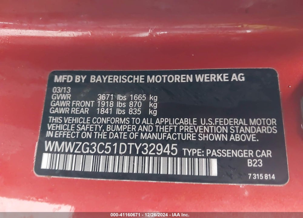 2013 MINI CLUBMAN COOPER S VIN: WMWZG3C51DTY32945