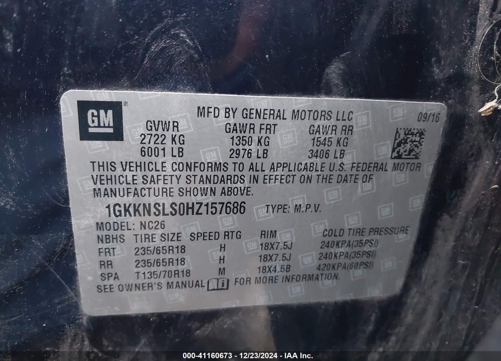2017 GMC ACADIA SLE-2 VIN: 1GKKNSLS0HZ157686