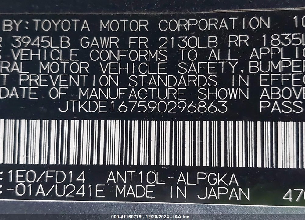 2009 TOYOTA SCION TC VIN: JTKDE167590296863
