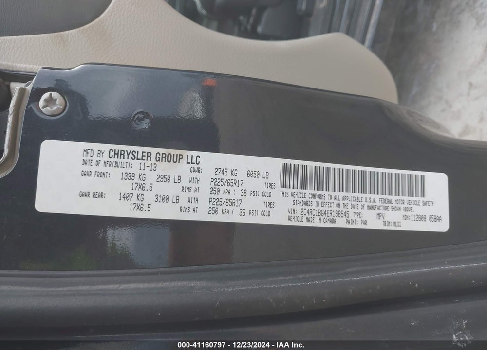 2014 CHRYSLER TOWN & COUNTRY VIN: 2C4RC1BG4ER198545
