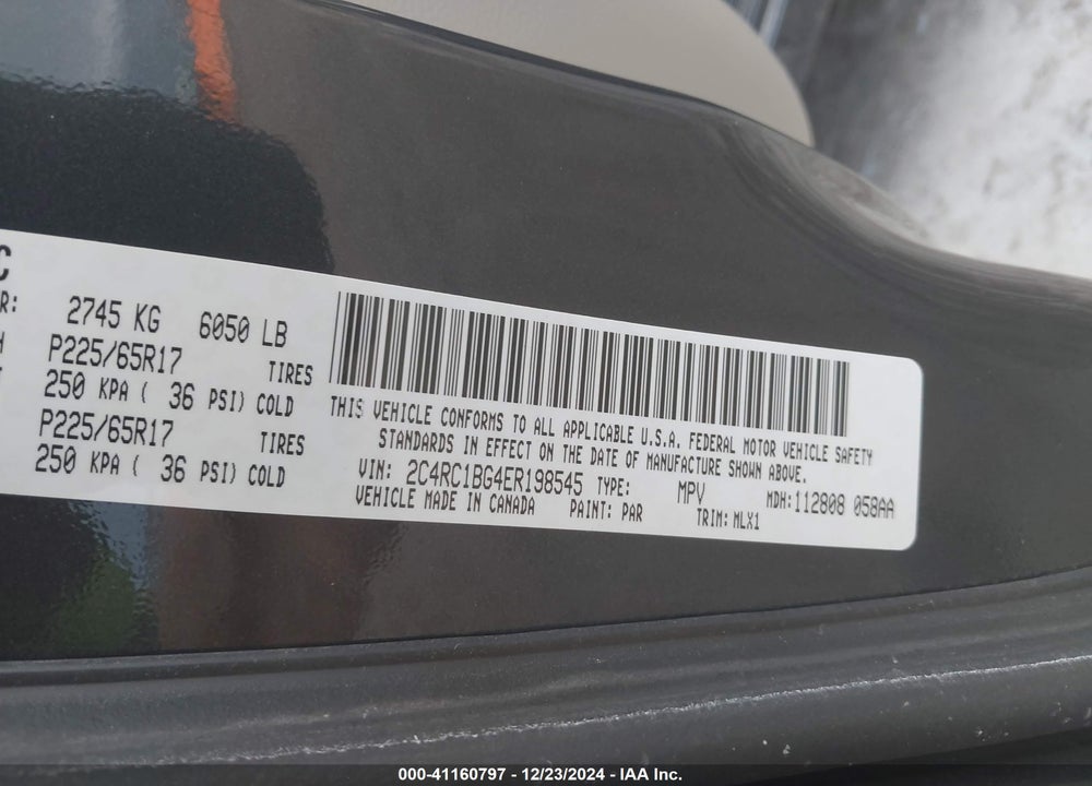2014 CHRYSLER TOWN & COUNTRY VIN: 2C4RC1BG4ER198545