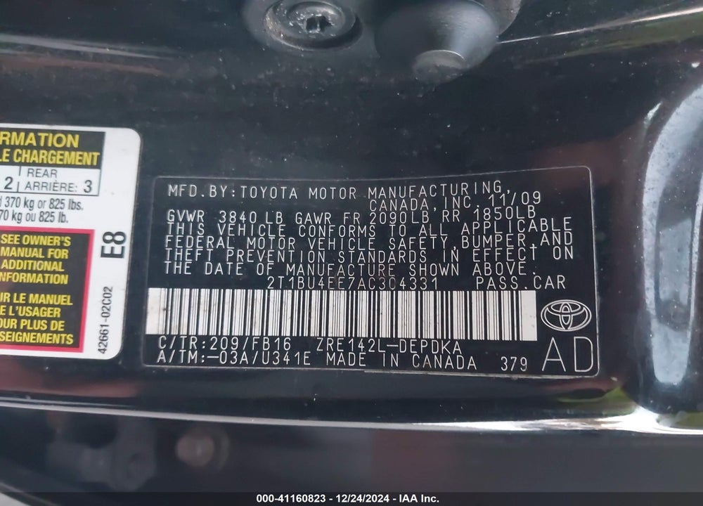 2010 TOYOTA COROLLA VIN: 2T1BU4EE7AC304331