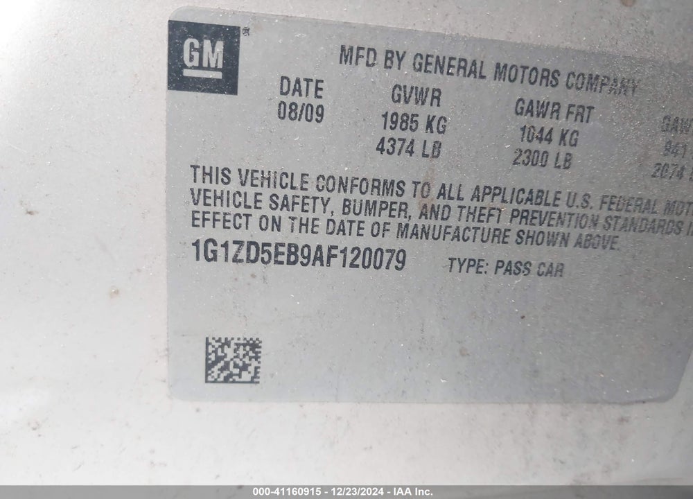 2010 CHEVROLET MALIBU LT VIN: 1G1ZD5EB9AF120079