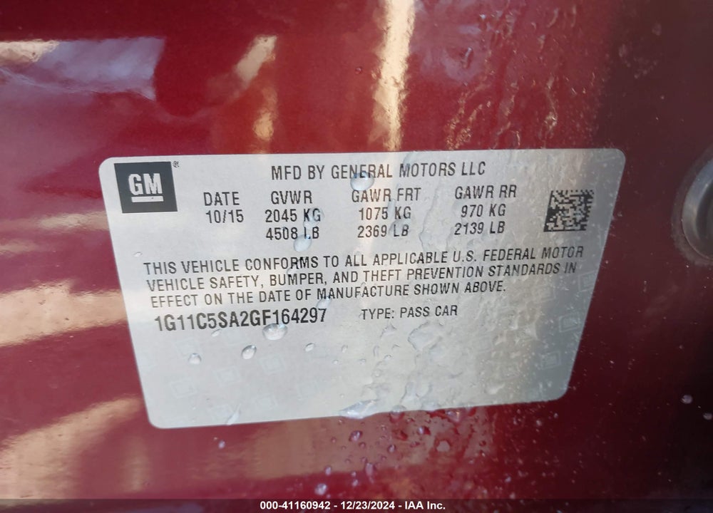 2016 CHEVROLET MALIBU LIMITED VIN: 1G11C5SA2GF164297
