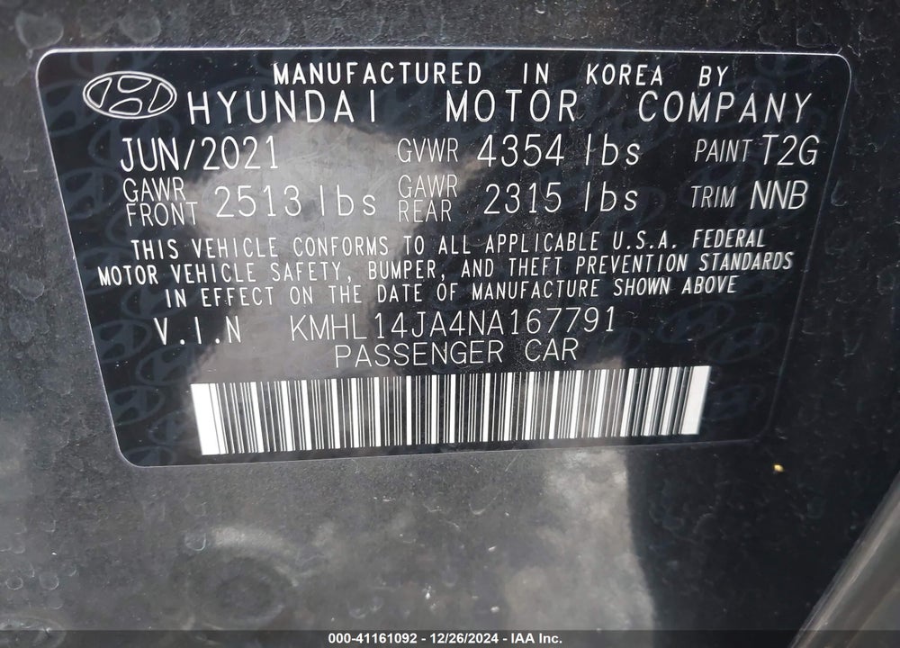 2022 HYUNDAI SONATA SEL VIN: KMHL14JA4NA167791