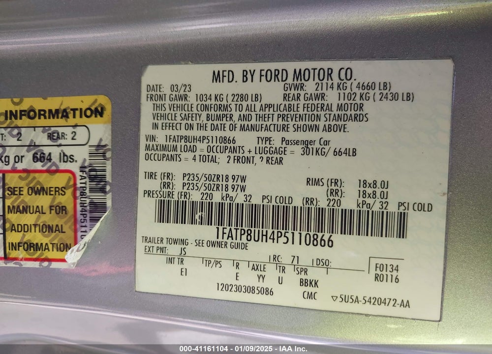 2023 FORD MUSTANG VIN: 1FATP8UH4P5110866