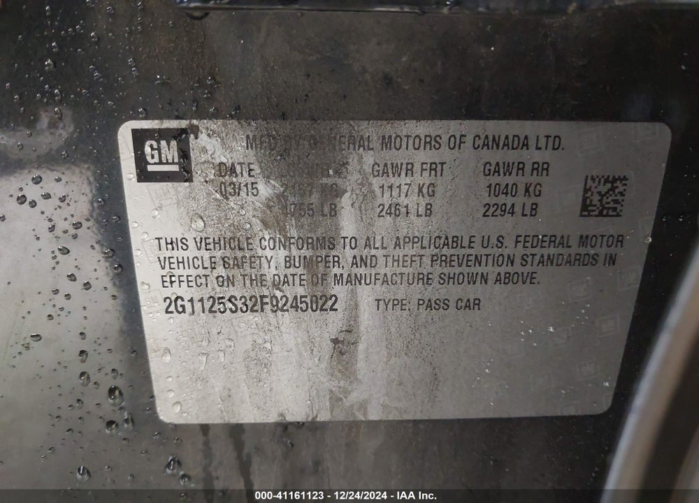 2015 CHEVROLET IMPALA 2LT VIN: 2G1125S32F9245022