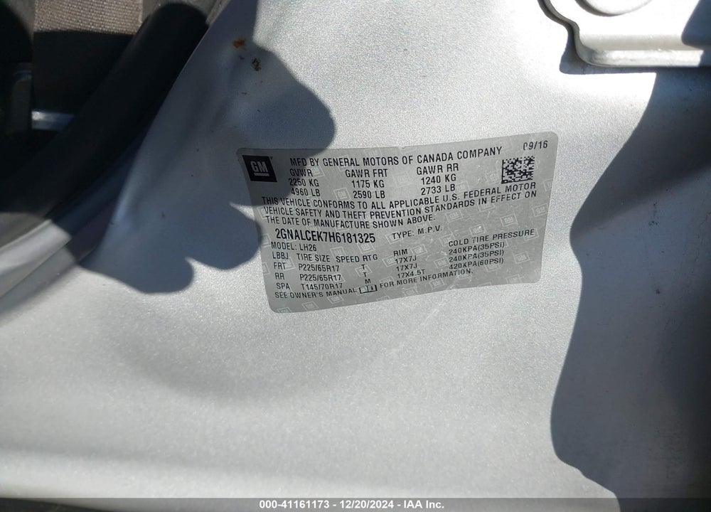 2017 CHEVROLET EQUINOX LT VIN: 2GNALCEK7H6181325