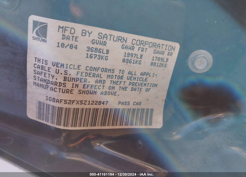 2005 SATURN ION 1 VIN: 1G8AF52FX5Z122847