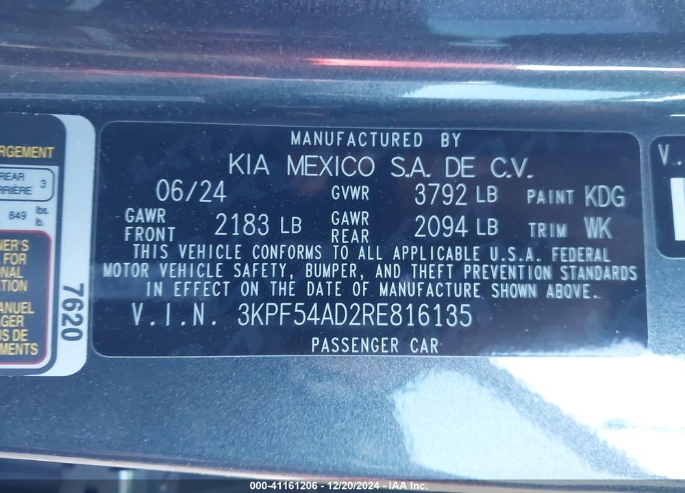 2024 KIA FORTE VIN: 3KPF54AD2RE816135