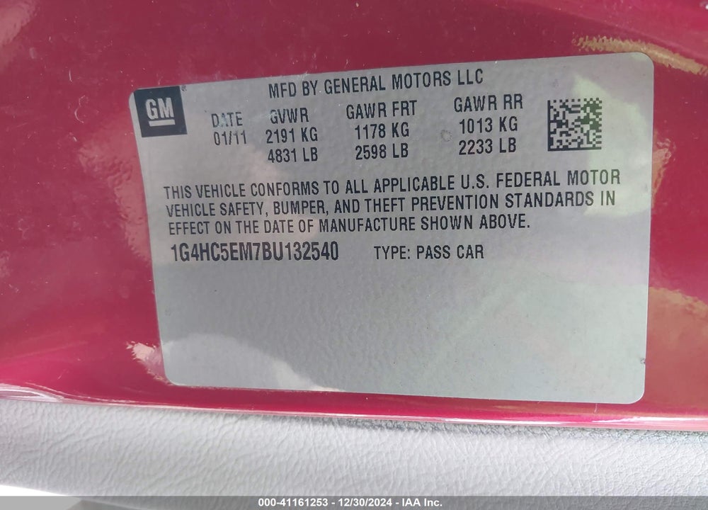 2011 BUICK LUCERNE CXL VIN: 1G4HC5EM7BU132540