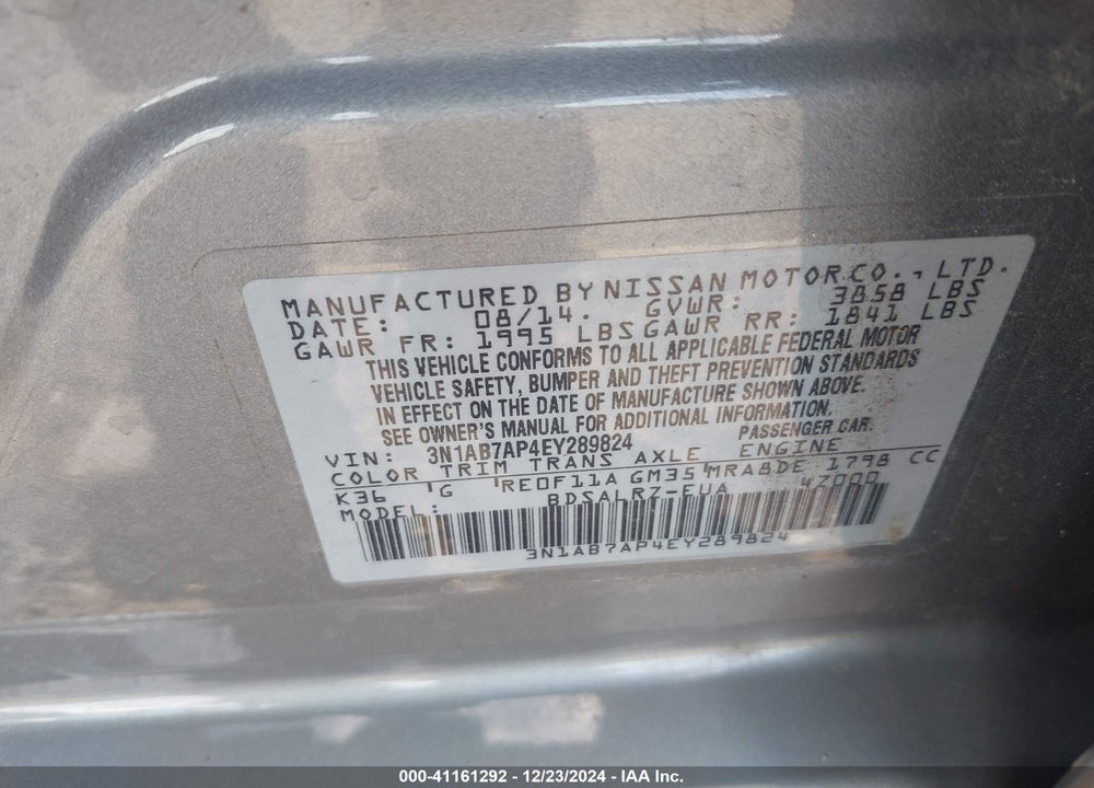 2014 NISSAN SENTRA VIN: 3N1AB7AP4EY289824