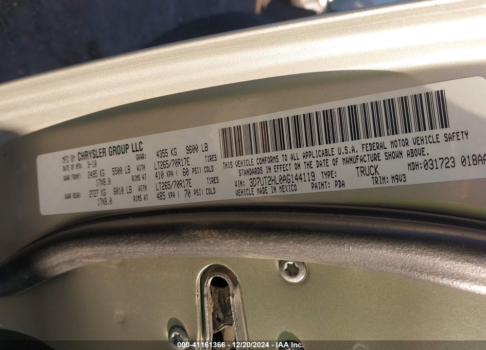 2010 DODGE RAM 2500 SLT VIN: 3D7UT2HL0AG144119