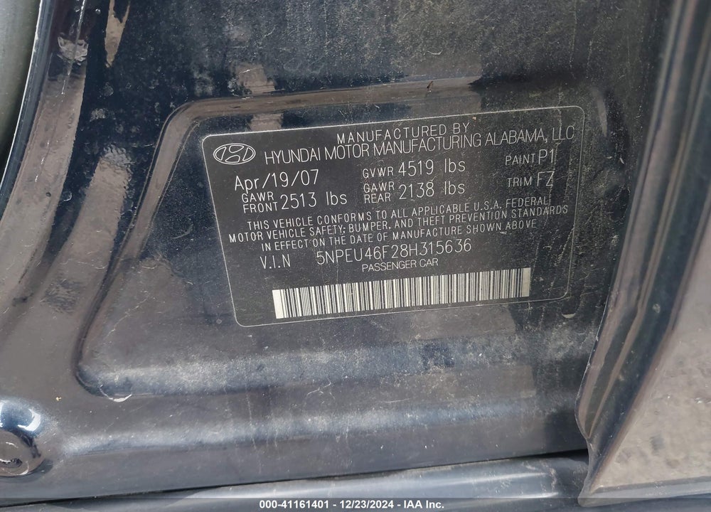 2008 HYUNDAI SONATA LIMITED V6/SE V6 VIN: 5NPEU46F28H315636