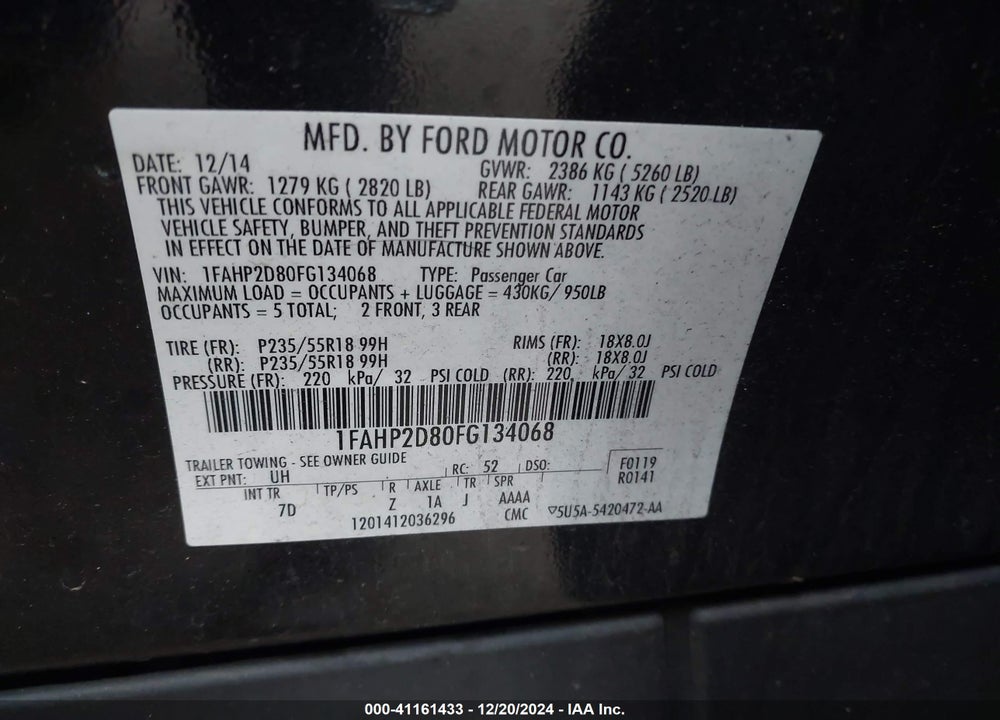 2015 FORD TAURUS SE VIN: 1FAHP2D80FG134068