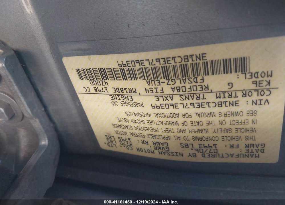 2007 NISSAN VERSA 1.8SL VIN: 3N1BC13E67L360399
