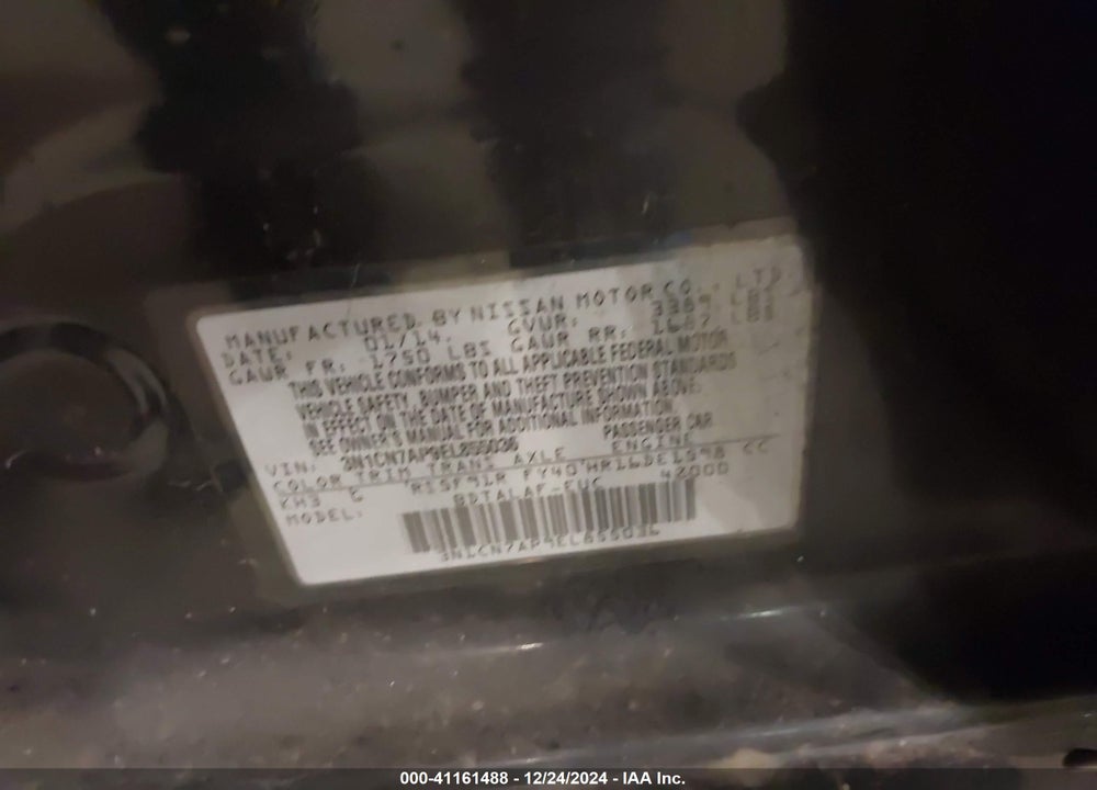 2014 NISSAN VERSA 1.6 S+ VIN: 3N1CN7AP9EL855036