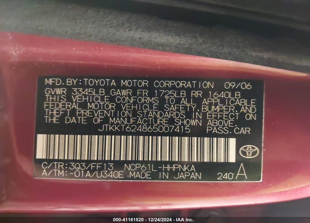 2006 SCION XA VIN: JTKKT624865007415