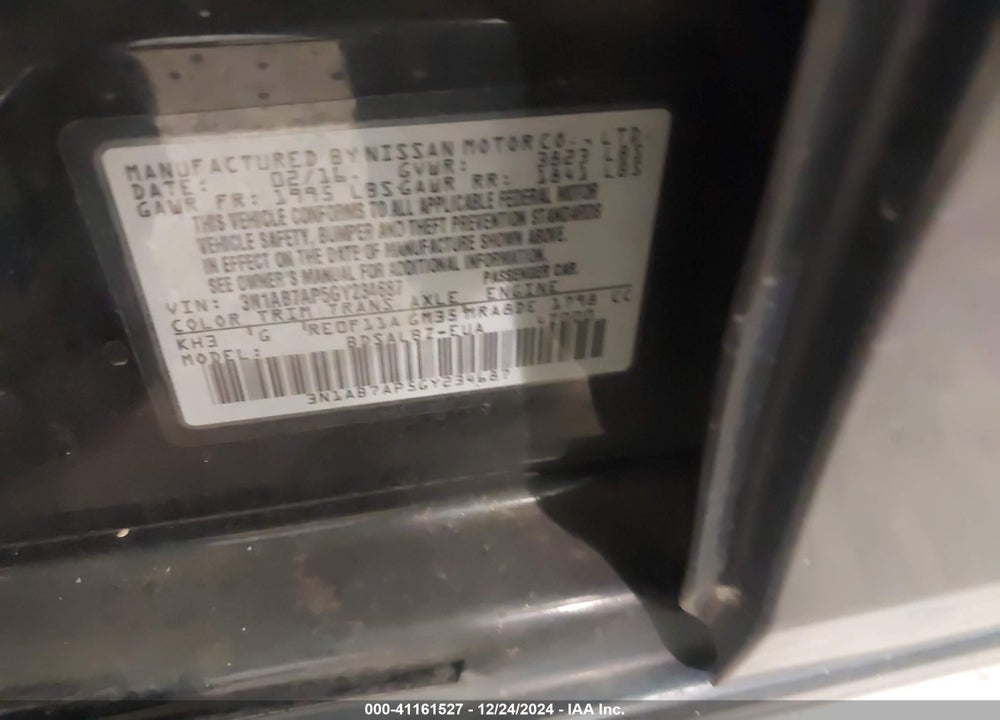 2016 NISSAN SENTRA VIN: 3N1AB7AP5GY234687