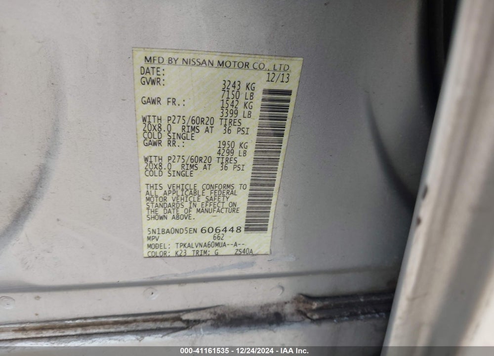2014 NISSAN ARMADA VIN: 5N1BA0ND5EN606448