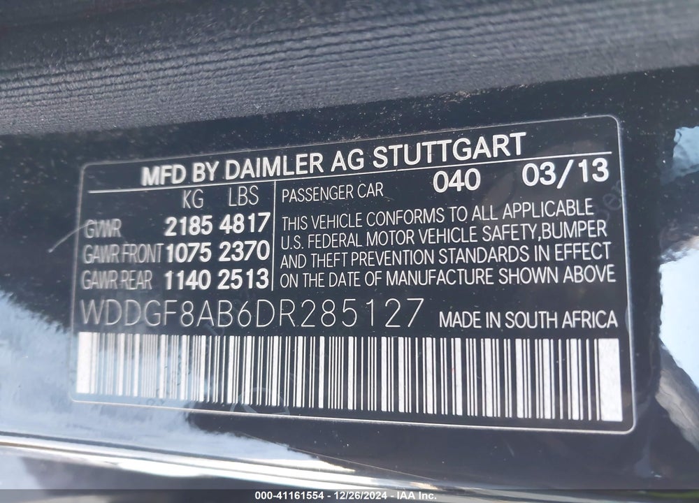 2013 MERCEDES-BENZ C 300 LUXURY 4MATIC/SPORT 4MATIC VIN: WDDGF8AB6DR285127
