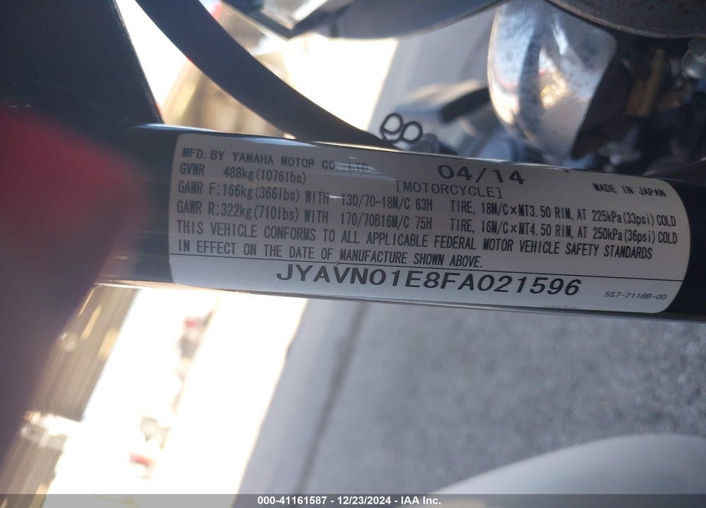 2015 YAMAHA XVS950 A/CT VIN: JYAVN01E8FA021596