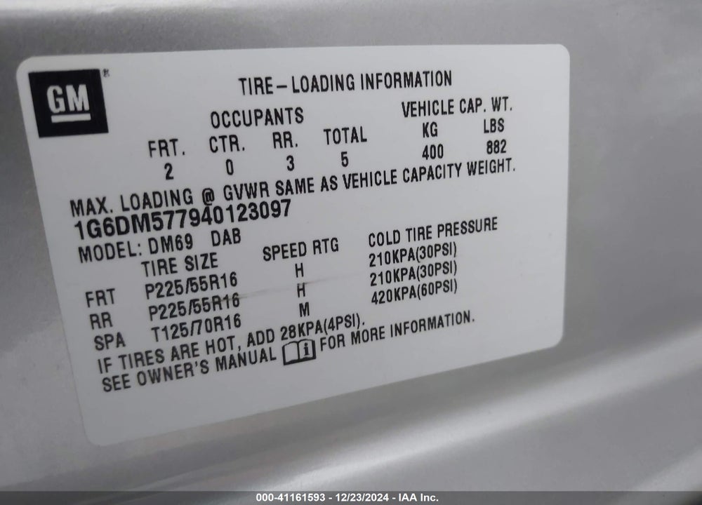 2004 CADILLAC CTS STANDARD VIN: 1G6DM577940123097