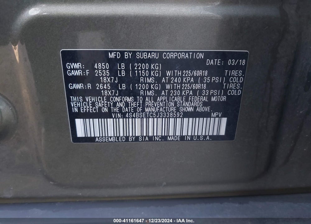 2018 SUBARU OUTBACK VIN: 4S4BSETC5J3338592