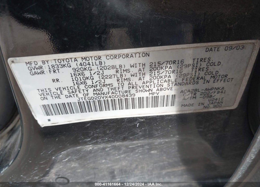 2004 TOYOTA RAV4 VIN: JTEGD20VX40008439