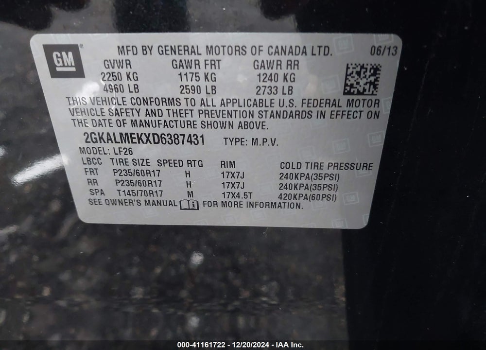 2013 GMC TERRAIN SLE-1 VIN: 2GKALMEKXD6387431