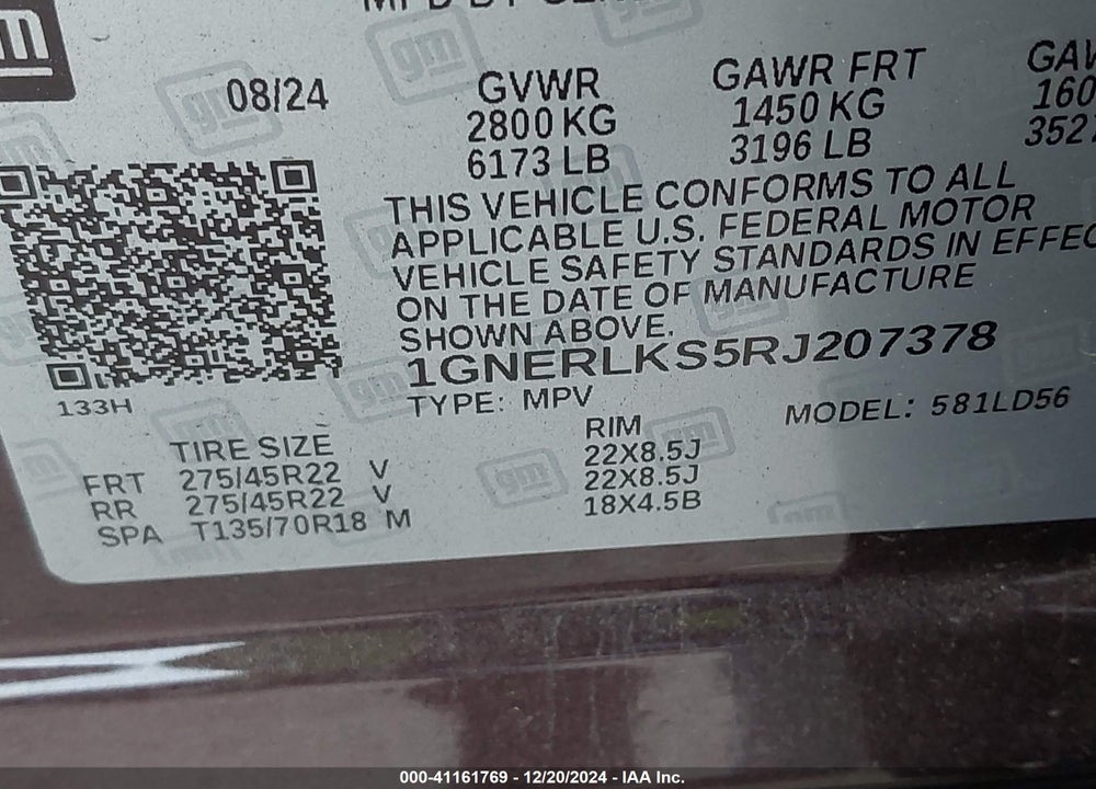 2024 CHEVROLET TRAVERSE FWD RS VIN: 1GNERLKS5RJ207378