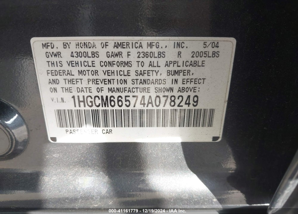 2004 HONDA ACCORD 3.0 EX VIN: 1HGCM66574A078249
