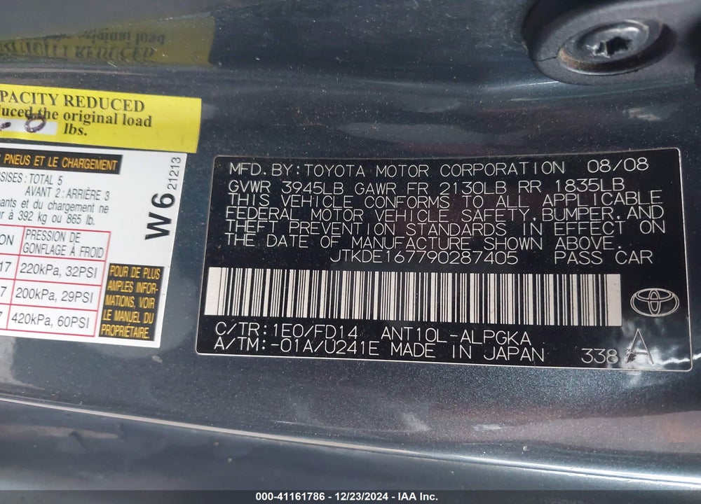 2009 TOYOTA SCION TC VIN: JTKDE167790287405