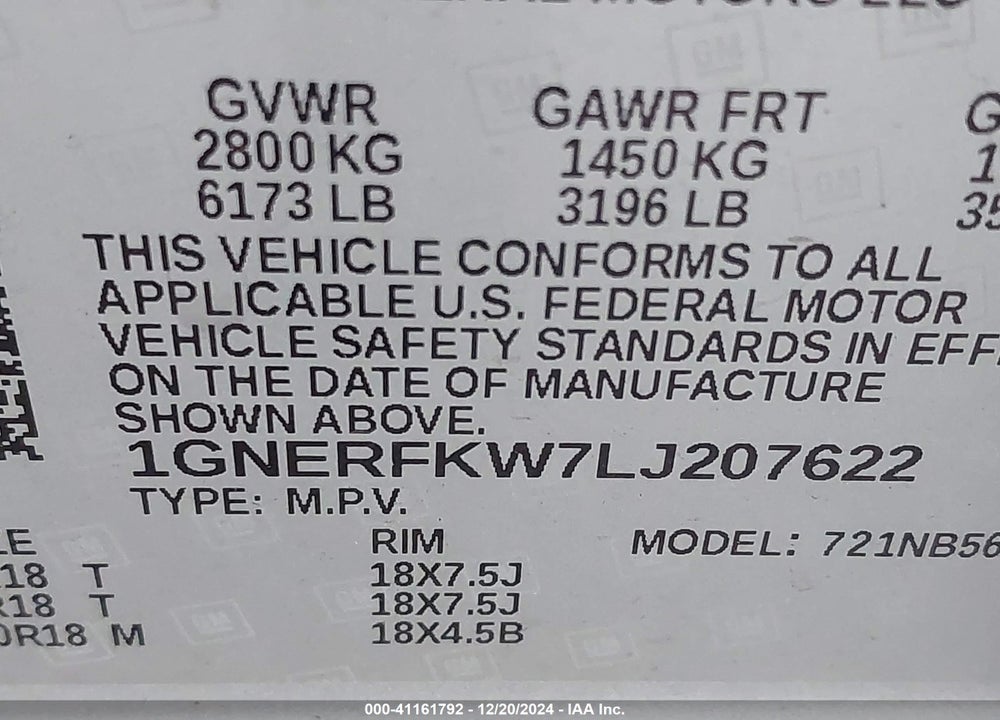 2020 CHEVROLET TRAVERSE FWD LS VIN: 1GNERFKW7LJ207622