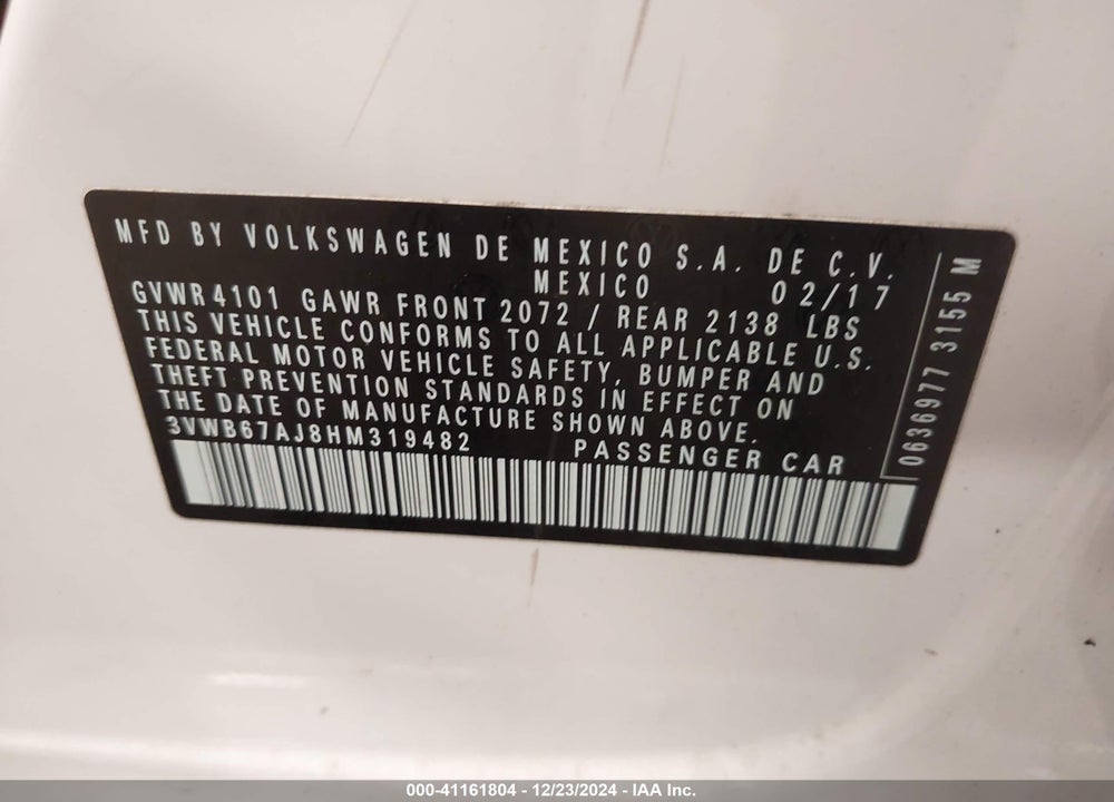 2017 VOLKSWAGEN JETTA 1.4T SE VIN: 3VWB67AJ8HM319482
