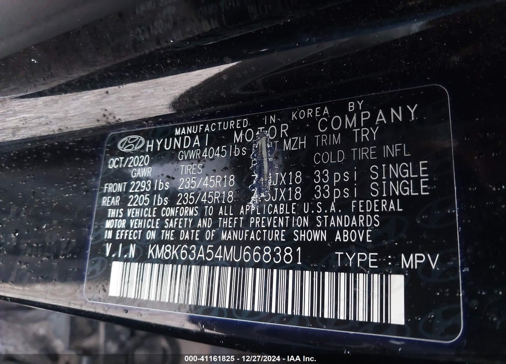 2021 HYUNDAI KONA NIGHT VIN: KM8K63A54MU668381