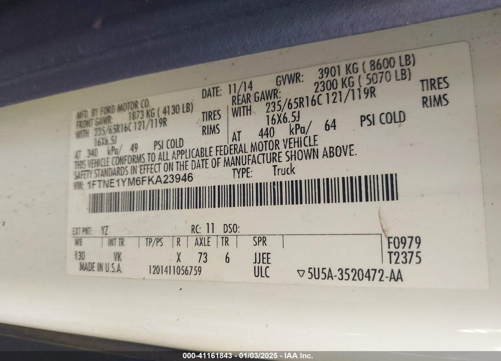 2015 FORD TRANSIT-150 VIN: 1FTNE1YM6FKA23946