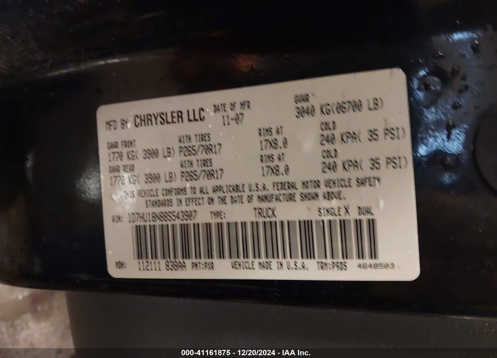 2008 DODGE RAM 1500 ST/SXT VIN: 1D7HU18N88S543907
