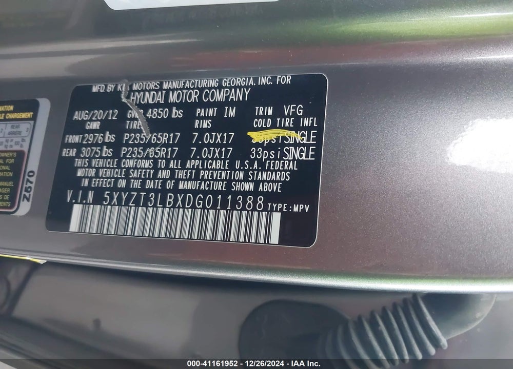 2013 HYUNDAI SANTA FE SPORT VIN: 5XYZT3LBXDG011388