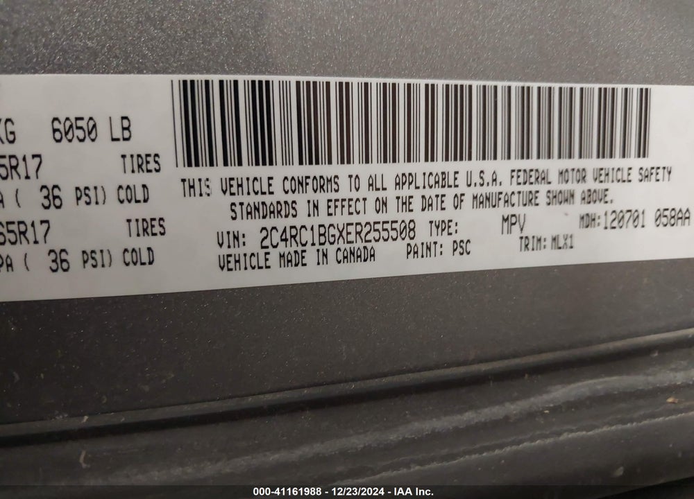 2014 CHRYSLER TOWN & COUNTRY VIN: 2C4RC1BGXER255508