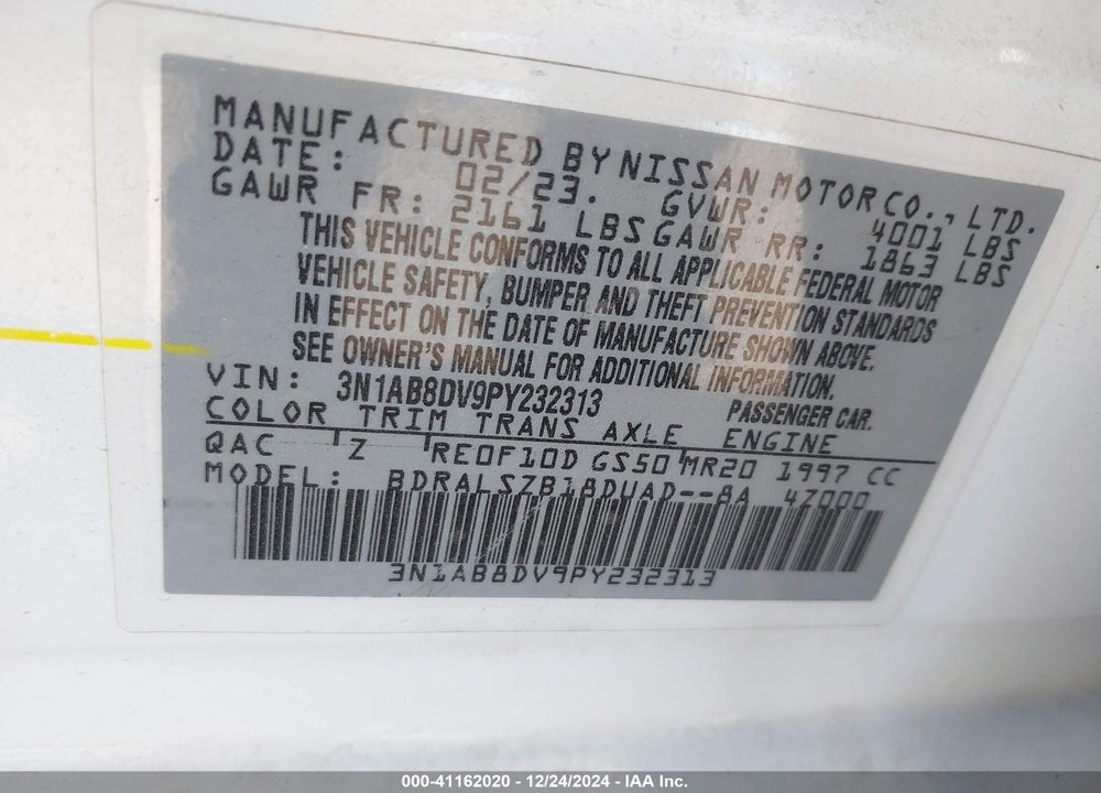 2023 NISSAN SENTRA VIN: 3N1AB8DV9PY232313