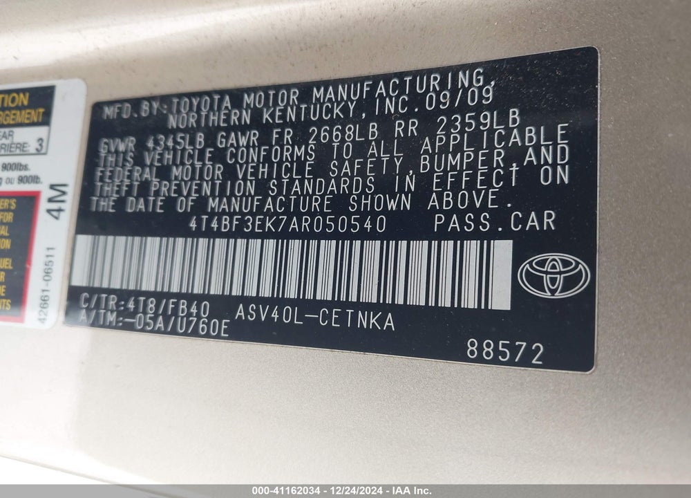 2010 TOYOTA CAMRY LE VIN: 4T4BF3EK7AR050540