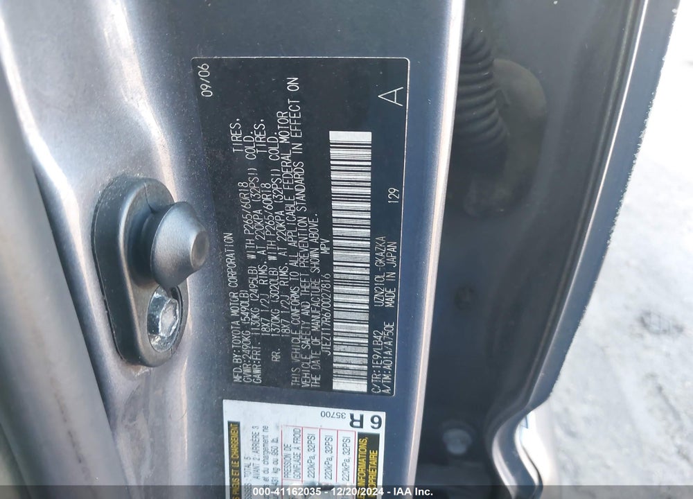2007 TOYOTA 4RUNNER LIMITED V8 VIN: JTEZT17R670027816