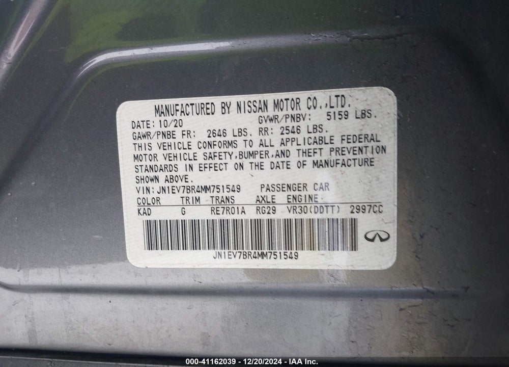 2021 INFINITI Q50 LUXE AWD VIN: JN1EV7BR4MM751549