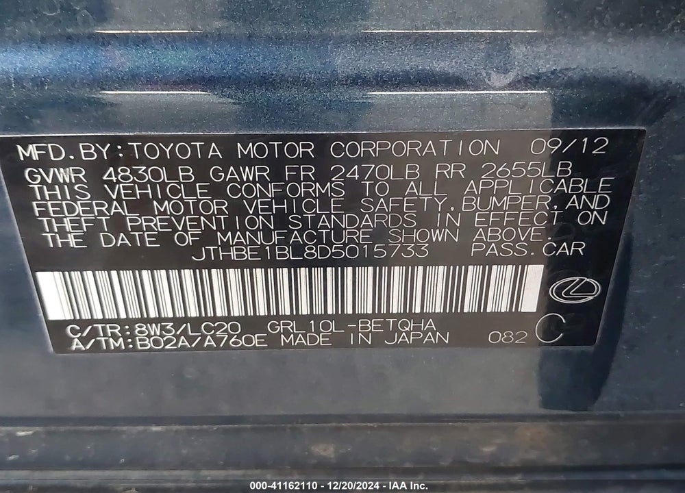 2013 LEXUS GS VIN: JTHBE1BL8D5015733
