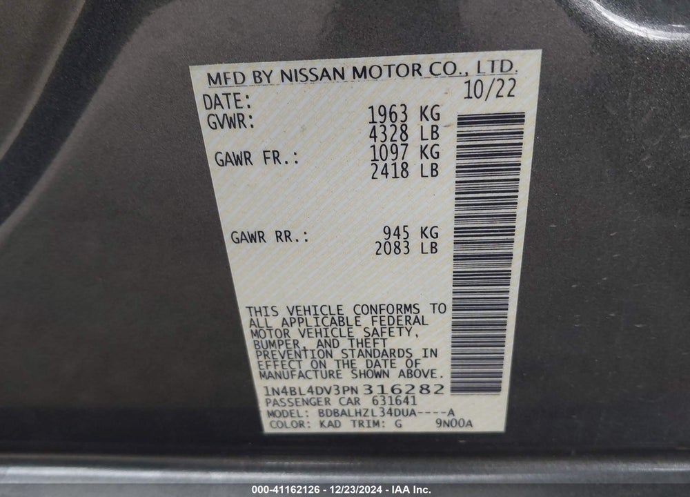 2023 NISSAN ALTIMA VIN: 1N4BL4DV3PN316282