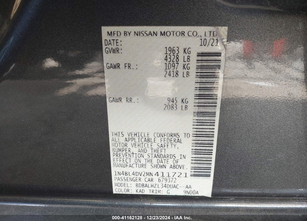 2021 NISSAN ALTIMA VIN: 1N4BL4DV2MN411721